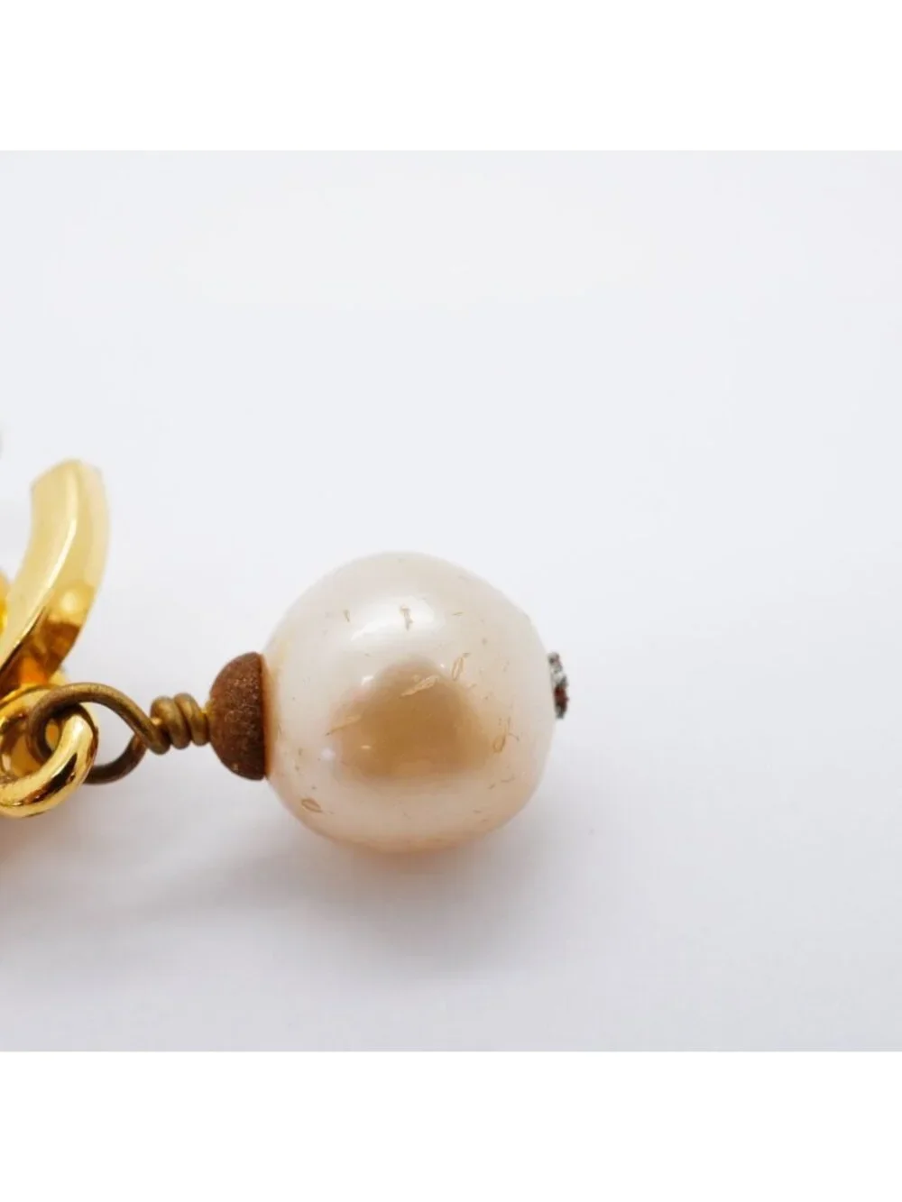 Chanel Earrings Vintage CC Logo Turnlock Gold Plated Faux Pearl
